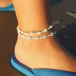 Winther Studio Flower Bead Ankelkæde Blå Best